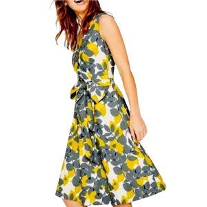 Boden Jade Fit & Flare Linen Cotton Lemon Print Dress, 14